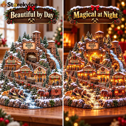 ⛏️✨ Gold Rush Christmas Mining Town™ – Lighted Old West Village with Moving Mine Cart & Gold Creek