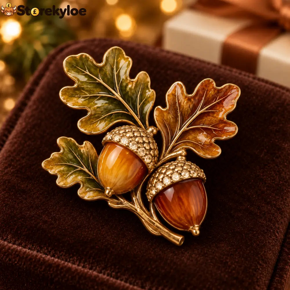 Golden Oak Acorn 🍂 Autumn Woodland Enamel Brooch - GOLDEN OAK ACORN