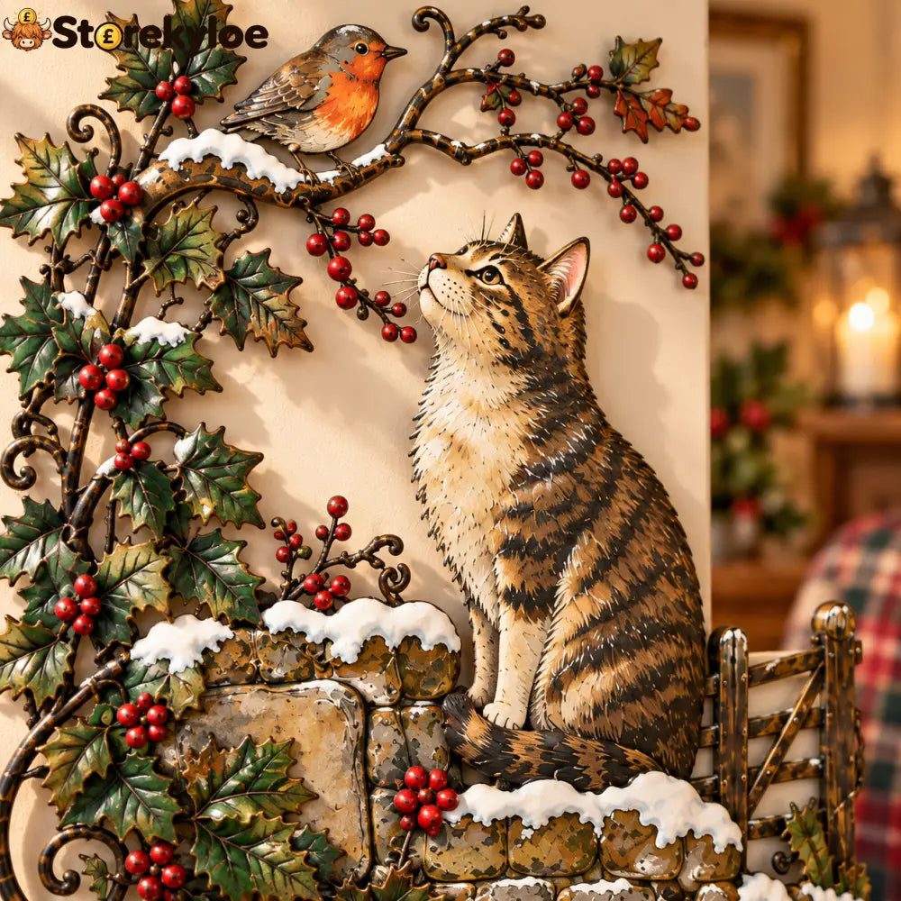 Good Days Ahead – Robin & Cat Winter Countryside Wall Decor: A nostalgic little piece of British winter filled with