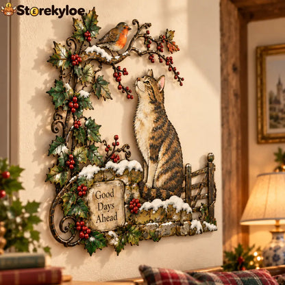 Good Days Ahead – Robin & Cat Winter Countryside Wall Decor: A nostalgic little piece of British winter filled with