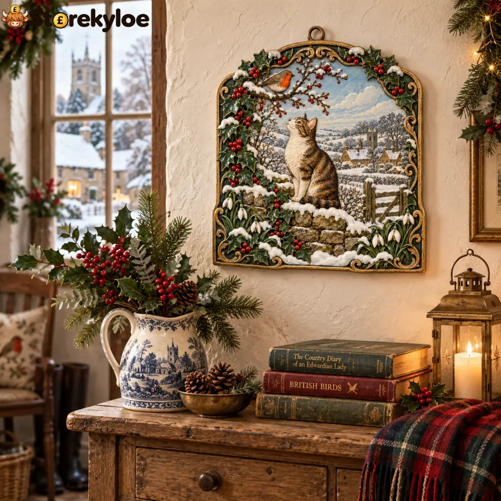 Good Days Ahead – Robin & Cat Winter Countryside Wall Decor: A nostalgic little piece of British winter filled with