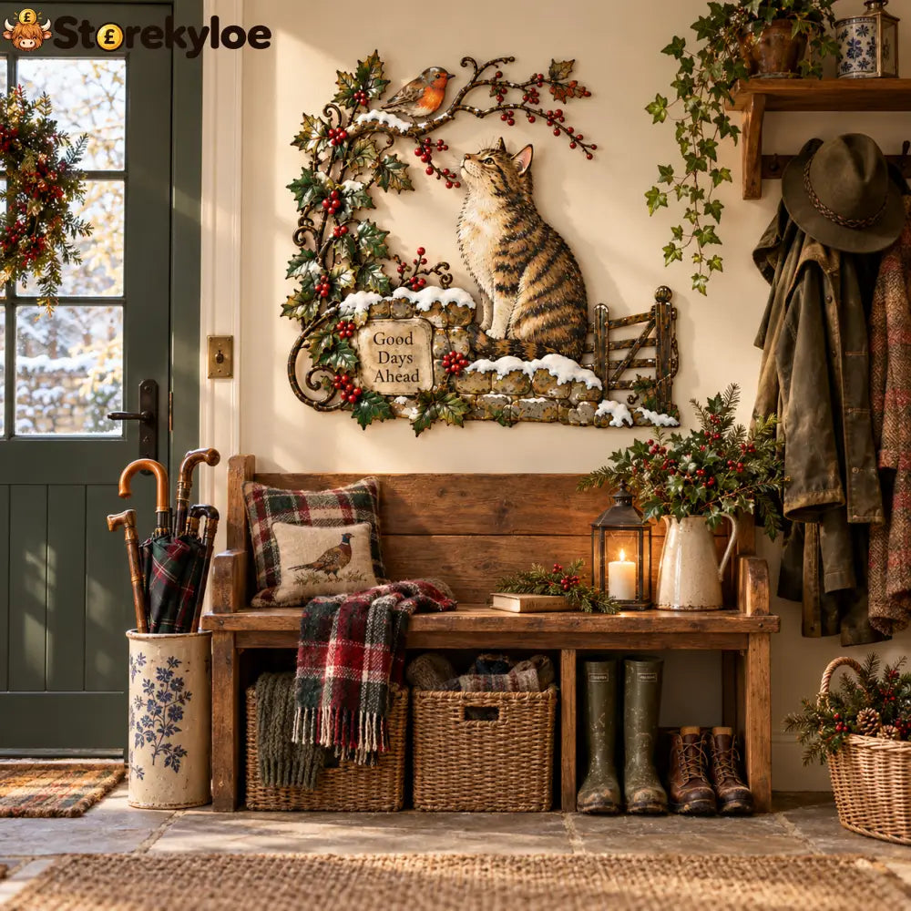 Good Days Ahead – Robin & Cat Winter Countryside Wall Decor: A nostalgic little piece of British winter filled with