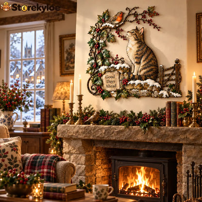 Good Days Ahead – Robin & Cat Winter Countryside Wall Decor: A nostalgic little piece of British winter filled with