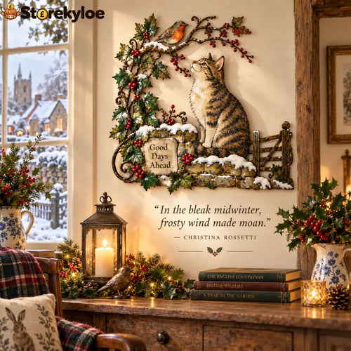 Good Days Ahead – Robin & Cat Winter Countryside Wall Decor: A nostalgic little piece of British winter filled with