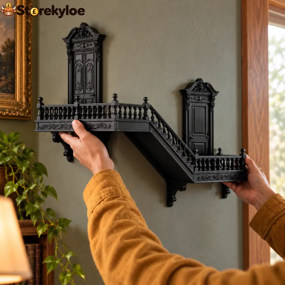 🖤Gothic Arch Wall Shelf – Cathedral-Inspired Display Shelf for Crystals Curios & Dark Décor - B（with light）