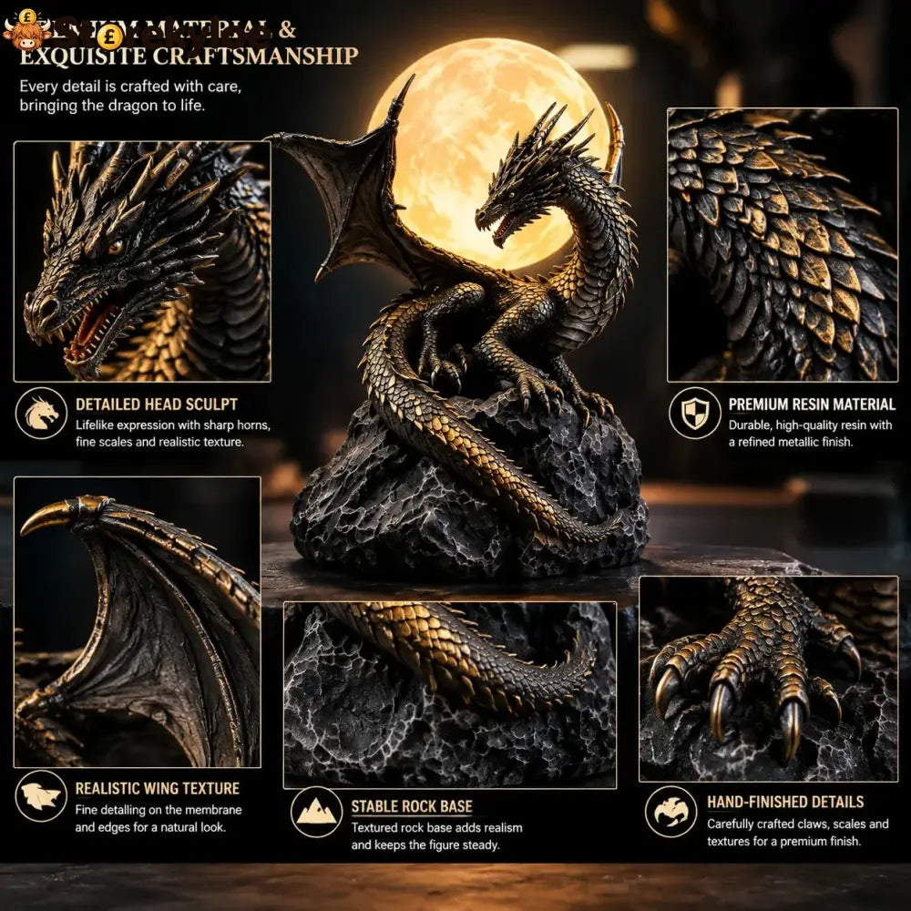 🐉 Gothic Dragon Moon Globe Statue Lamp
