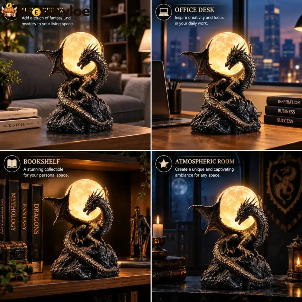 🐉 Gothic Dragon Moon Globe Statue Lamp