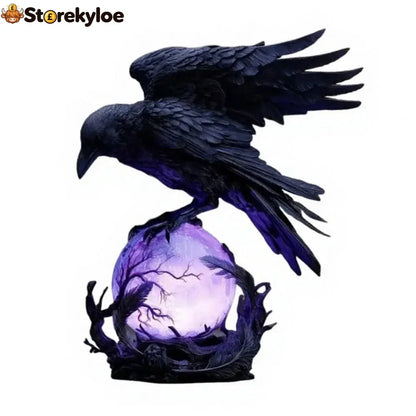 Gothic Raven & Purple Orb Light - Wings Closed