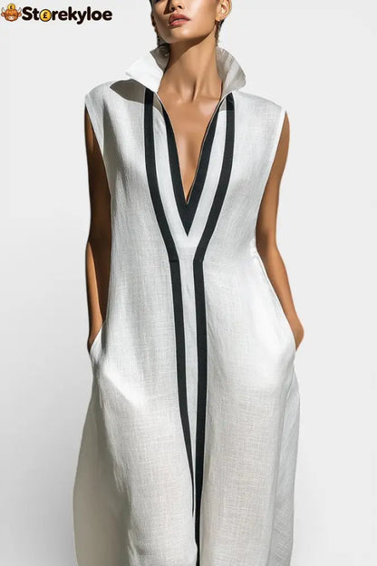 Graphic Sleeveless Maxi Jumpsuit with Contrasting Trim