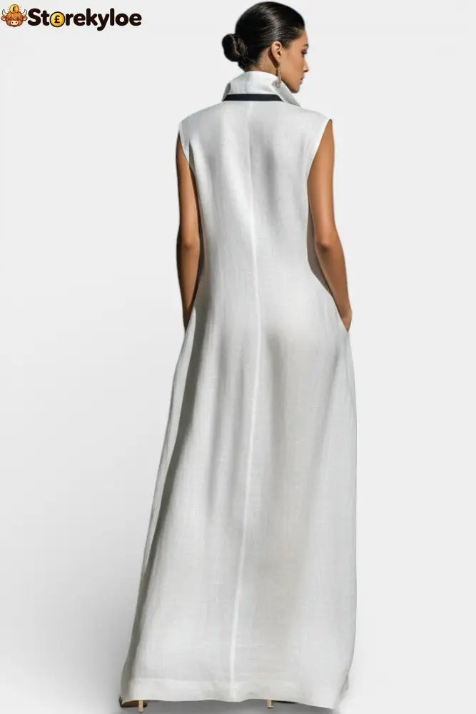 Graphic Sleeveless Maxi Jumpsuit with Contrasting Trim