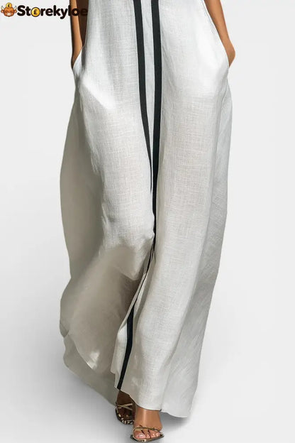 Graphic Sleeveless Maxi Jumpsuit with Contrasting Trim