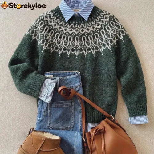 Green-Classic Vintage Knit Sweater - Green / S