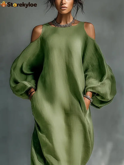 Green Off-shoulder Oversized Puff Sleeve Maxi Dress