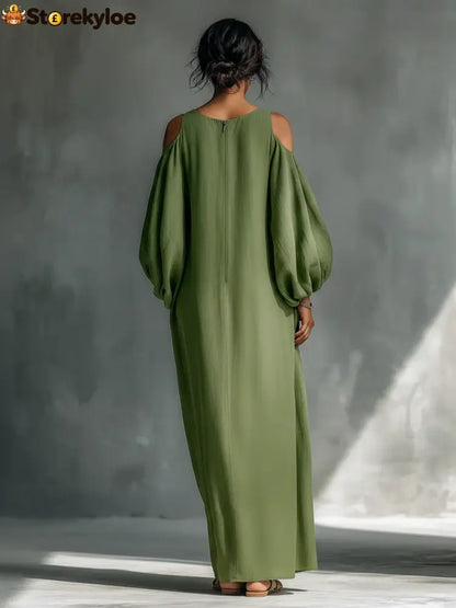 Green Off-shoulder Oversized Puff Sleeve Maxi Dress