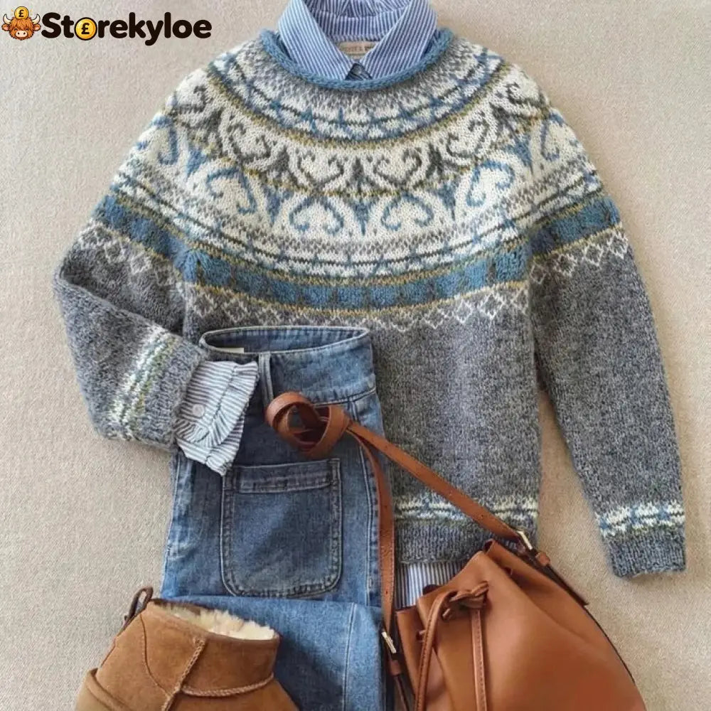 Grey-Chic Vintage Knit Sweater - Grey / S