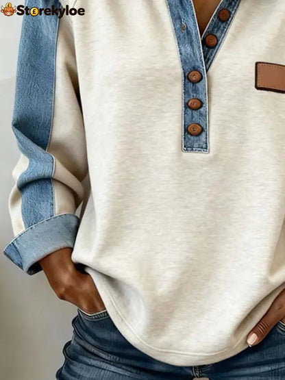 Groovy Button Front Denim Long Sleeve Top