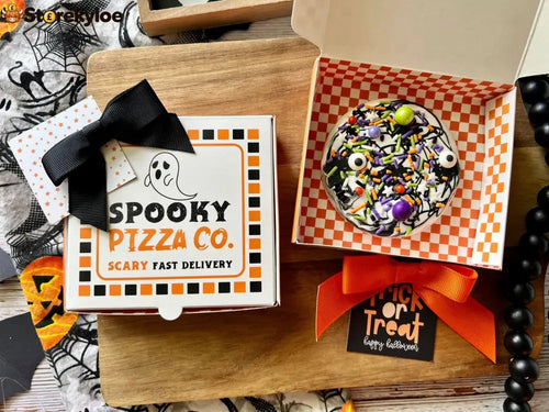👻Halloween Cookie Packaging Kit – Spooky Pizza Cookie Boxes with Clear Heat Seal Bags, Perfect Gift Packaging for Homemade Halloween Treats 🍪😋
