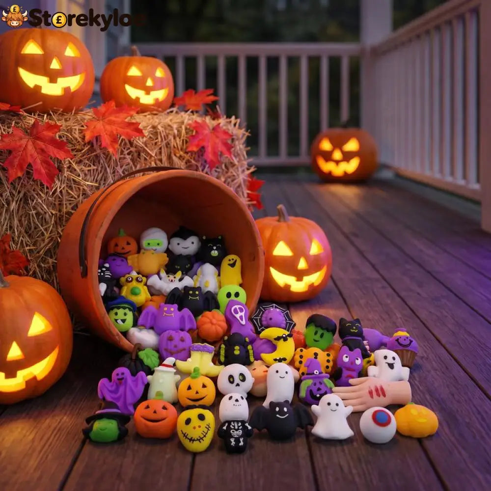 Halloween Squishies Stress Relief Toy Set, Classic Pumpkin/Ghost/Bat Shapes, Super Soft TPR Material with Elastic Squeeze Feel, Washable & Durable, Assorted 24/36/50pcs for Party Favors, Classroom Rewards & Trick-or-Treat
