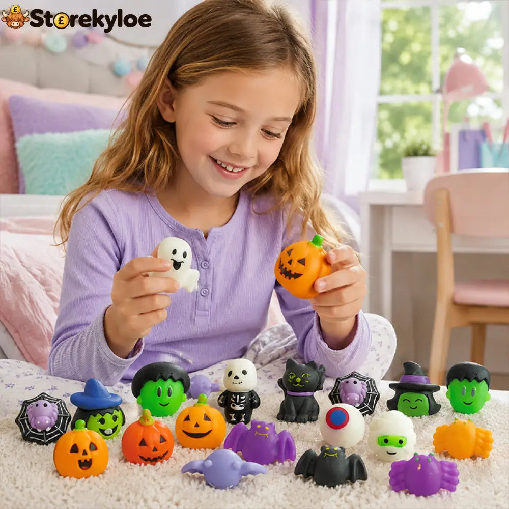 Halloween Squishies Stress Relief Toy Set, Classic Pumpkin/Ghost/Bat Shapes, Super Soft TPR Material with Elastic Squeeze Feel, Washable & Durable, Assorted 24/36/50pcs for Party Favors, Classroom Rewards & Trick-or-Treat