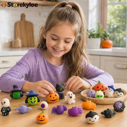 Halloween Squishies Stress Relief Toy Set, Classic Pumpkin/Ghost/Bat Shapes, Super Soft TPR Material with Elastic Squeeze Feel, Washable & Durable, Assorted 24/36/50pcs for Party Favors, Classroom Rewards & Trick-or-Treat