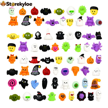 Halloween Squishies Stress Relief Toy Set, Classic Pumpkin/Ghost/Bat Shapes, Super Soft TPR Material with Elastic Squeeze Feel, Washable & Durable, Assorted 24/36/50pcs for Party Favors, Classroom Rewards & Trick-or-Treat