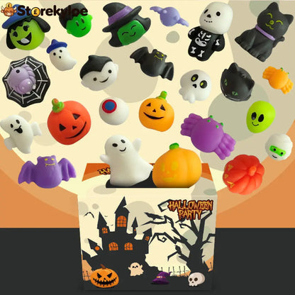 Halloween Squishies Stress Relief Toy Set, Classic Pumpkin/Ghost/Bat Shapes, Super Soft TPR Material with Elastic Squeeze Feel, Washable & Durable, Assorted 24/36/50pcs for Party Favors, Classroom Rewards & Trick-or-Treat