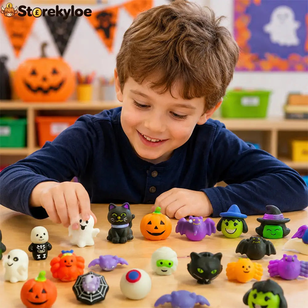 Halloween Squishies Stress Relief Toy Set, Classic Pumpkin/Ghost/Bat Shapes, Super Soft TPR Material with Elastic Squeeze Feel, Washable & Durable, Assorted 24/36/50pcs for Party Favors, Classroom Rewards & Trick-or-Treat