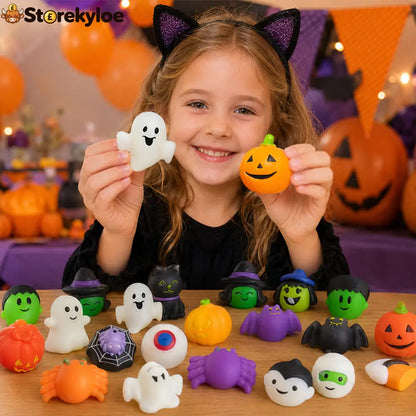 Halloween Squishies Stress Relief Toy Set, Classic Pumpkin/Ghost/Bat Shapes, Super Soft TPR Material with Elastic Squeeze Feel, Washable & Durable, Assorted 24/36/50pcs for Party Favors, Classroom Rewards & Trick-or-Treat