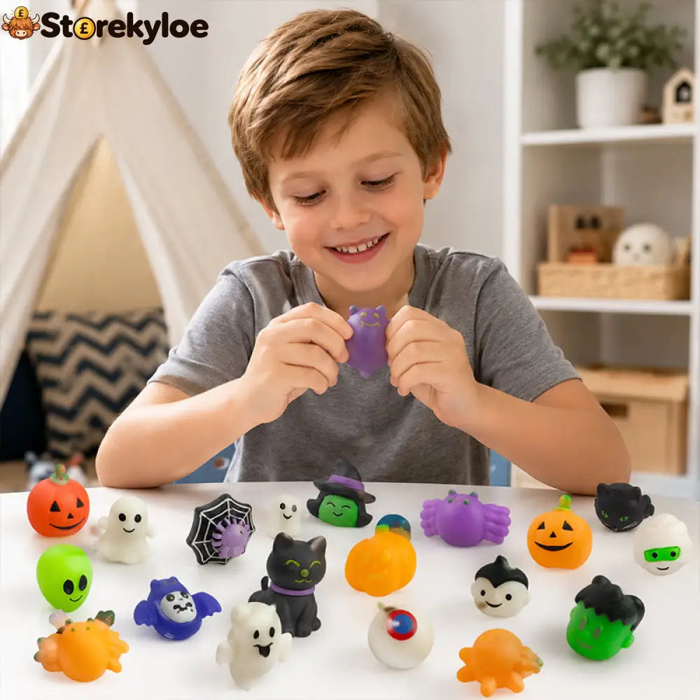 Halloween Squishies Stress Relief Toy Set, Classic Pumpkin/Ghost/Bat Shapes, Super Soft TPR Material with Elastic Squeeze Feel, Washable & Durable, Assorted 24/36/50pcs for Party Favors, Classroom Rewards & Trick-or-Treat
