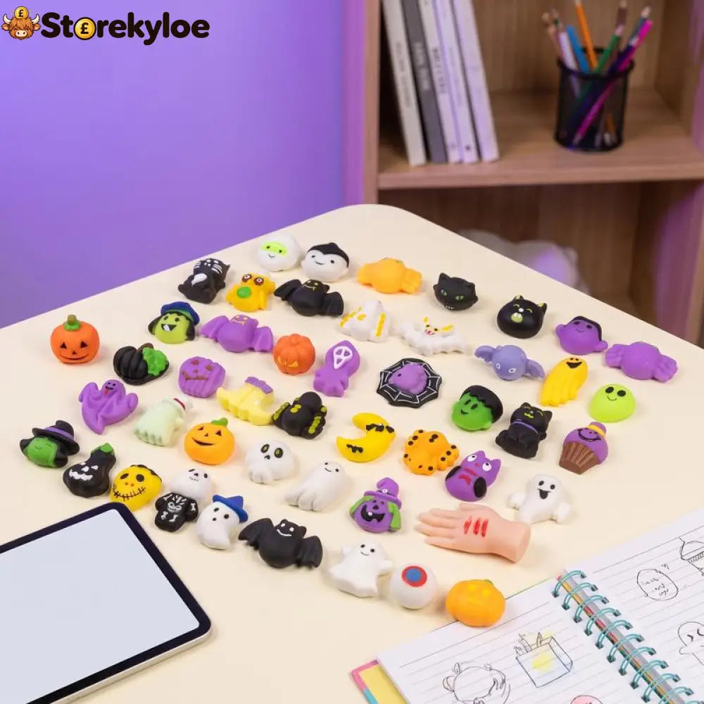 Halloween Squishies Stress Relief Toy Set, Classic Pumpkin/Ghost/Bat Shapes, Super Soft TPR Material with Elastic Squeeze Feel, Washable & Durable, Assorted 24/36/50pcs for Party Favors, Classroom Rewards & Trick-or-Treat