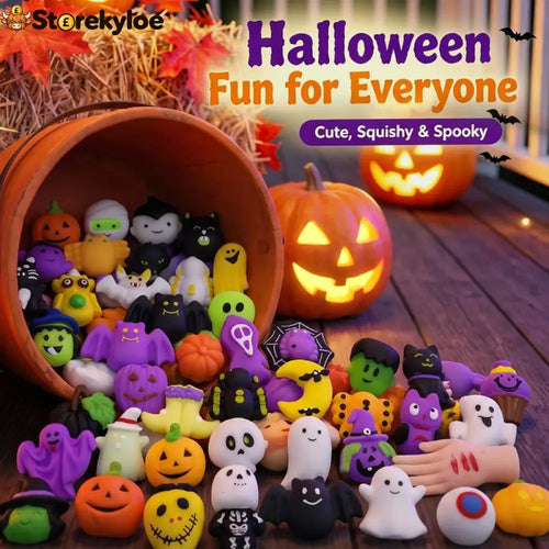 Halloween Squishies Stress Relief Toy Set, Classic Pumpkin/Ghost/Bat Shapes, Super Soft TPR Material with Elastic Squeeze Feel, Washable & Durable, Assorted 24/36/50pcs for Party Favors, Classroom Rewards & Trick-or-Treat