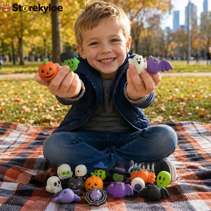 Halloween Squishies Stress Relief Toy Set, Classic Pumpkin/Ghost/Bat Shapes, Super Soft TPR Material with Elastic Squeeze Feel, Washable & Durable, Assorted 24/36/50pcs for Party Favors, Classroom Rewards & Trick-or-Treat