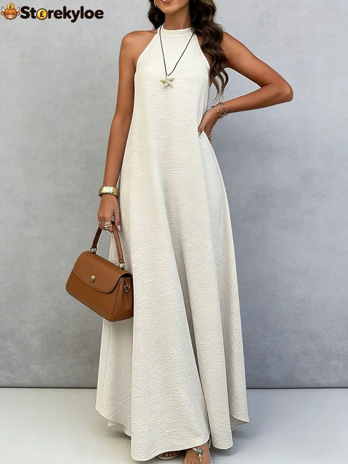 Halter Neck Tie-Back Maxi Dress - Apricot / S