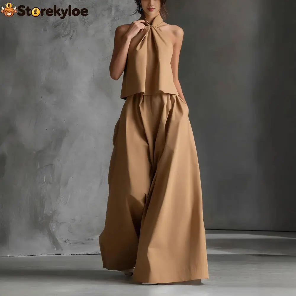 Halter Neck Wide-Leg Two-Piece Formal Set