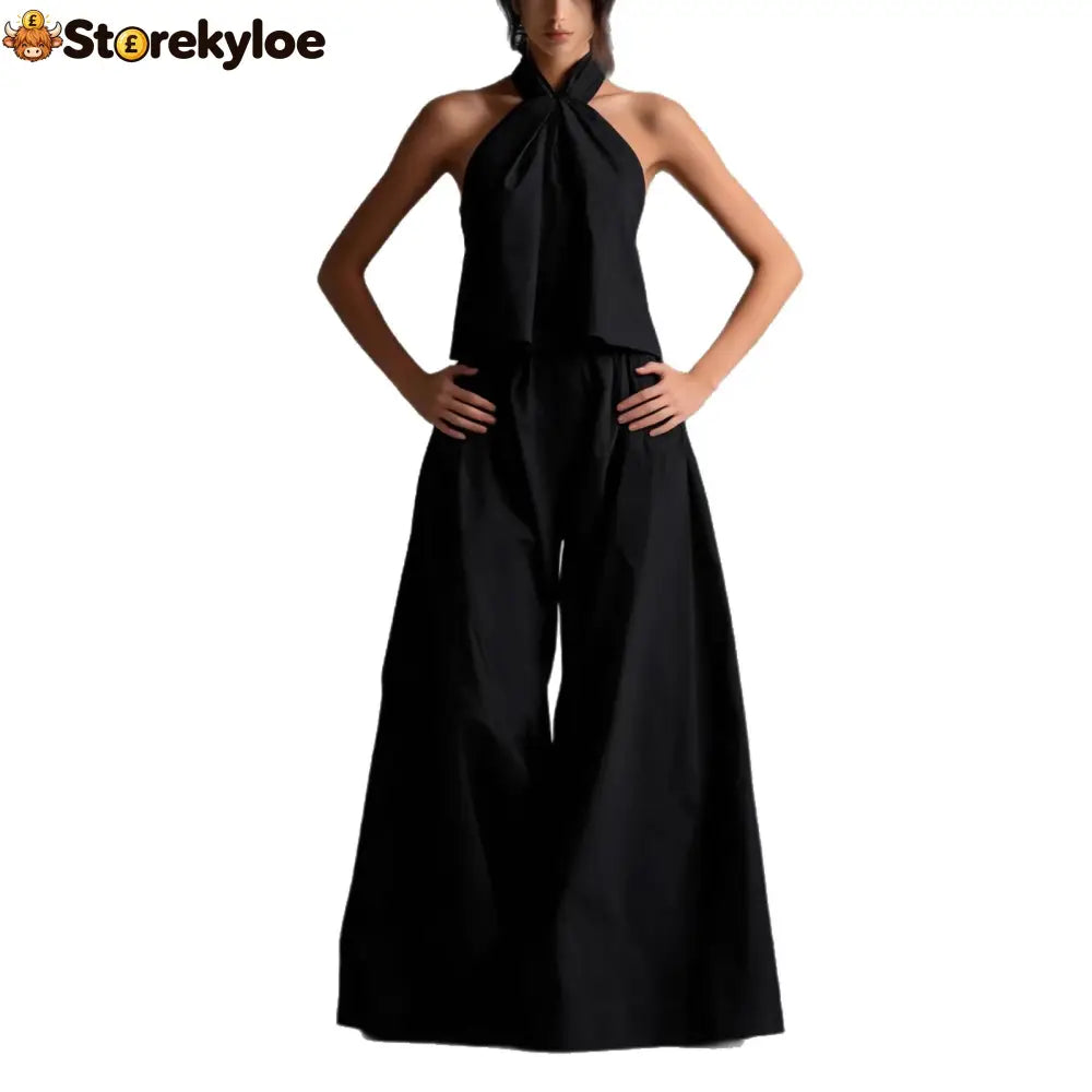 Halter Neck Wide-Leg Two-Piece Formal Set