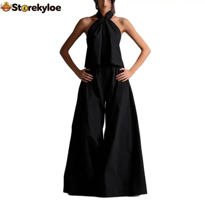Halter Neck Wide-Leg Two-Piece Formal Set