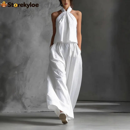Halter Neck Wide-Leg Two-Piece Formal Set