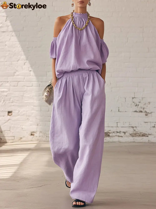 Halter Top & Wide Leg Pants 2-Piece Set | Ultimate Comfort & Style - Violet / XS
