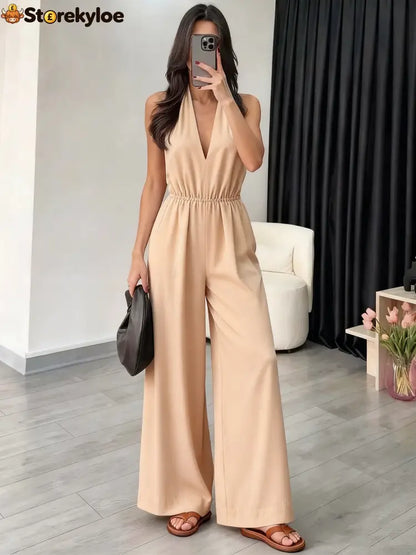 Halter Wide-Leg Jumpsuit - Champagne / S