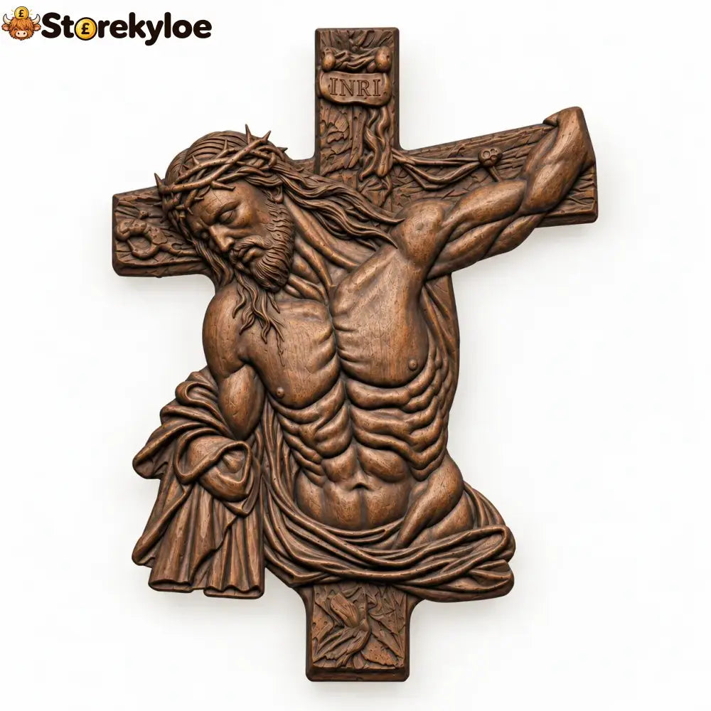 Hand-Carved Beech Wood Crucifix – Jesus Christ Wall Cross - 10’’