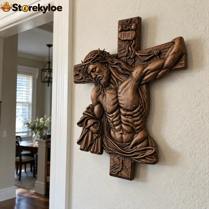Hand-Carved Beech Wood Crucifix – Jesus Christ Wall Cross - 10’’