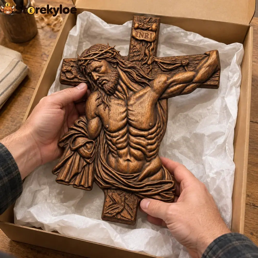 Hand-Carved Beech Wood Crucifix – Jesus Christ Wall Cross - 10’’