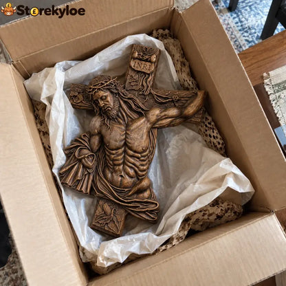 Hand-Carved Beech Wood Crucifix – Jesus Christ Wall Cross - 10’’