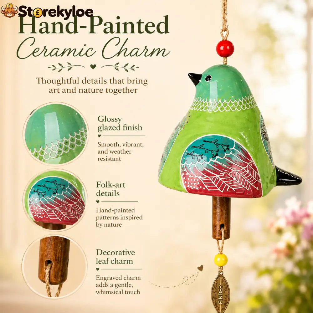 Hand-Painted Resin Bird Wind Chime Colorful Folk Art Garden Hanging Decor - Houseware