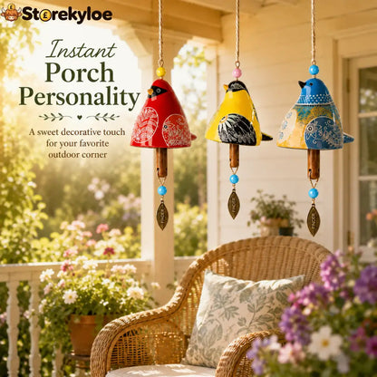 Hand-Painted Resin Bird Wind Chime Colorful Folk Art Garden Hanging Decor - Houseware