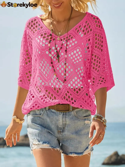 ? Handmade Crochet V‐Neck Boho Top | Apricot Summer Essential