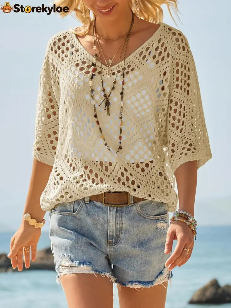 ? Handmade Crochet V‐Neck Boho Top | Apricot Summer Essential