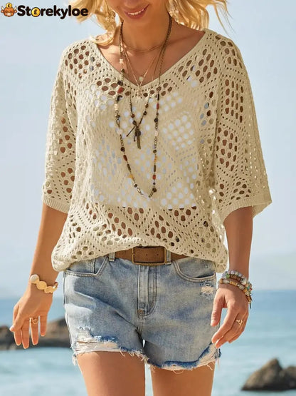 ? Handmade Crochet V‐Neck Boho Top | Apricot Summer Essential