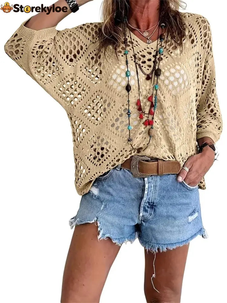 ? Handmade Crochet V‐Neck Boho Top | Apricot Summer Essential