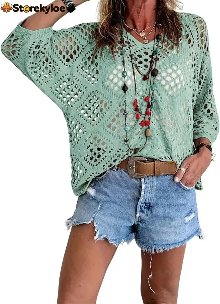 ? Handmade Crochet V‐Neck Boho Top | Apricot Summer Essential